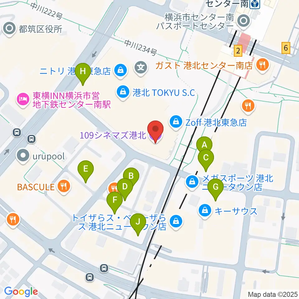 109シネマズ港北周辺の駐車場・コインパーキング一覧地図