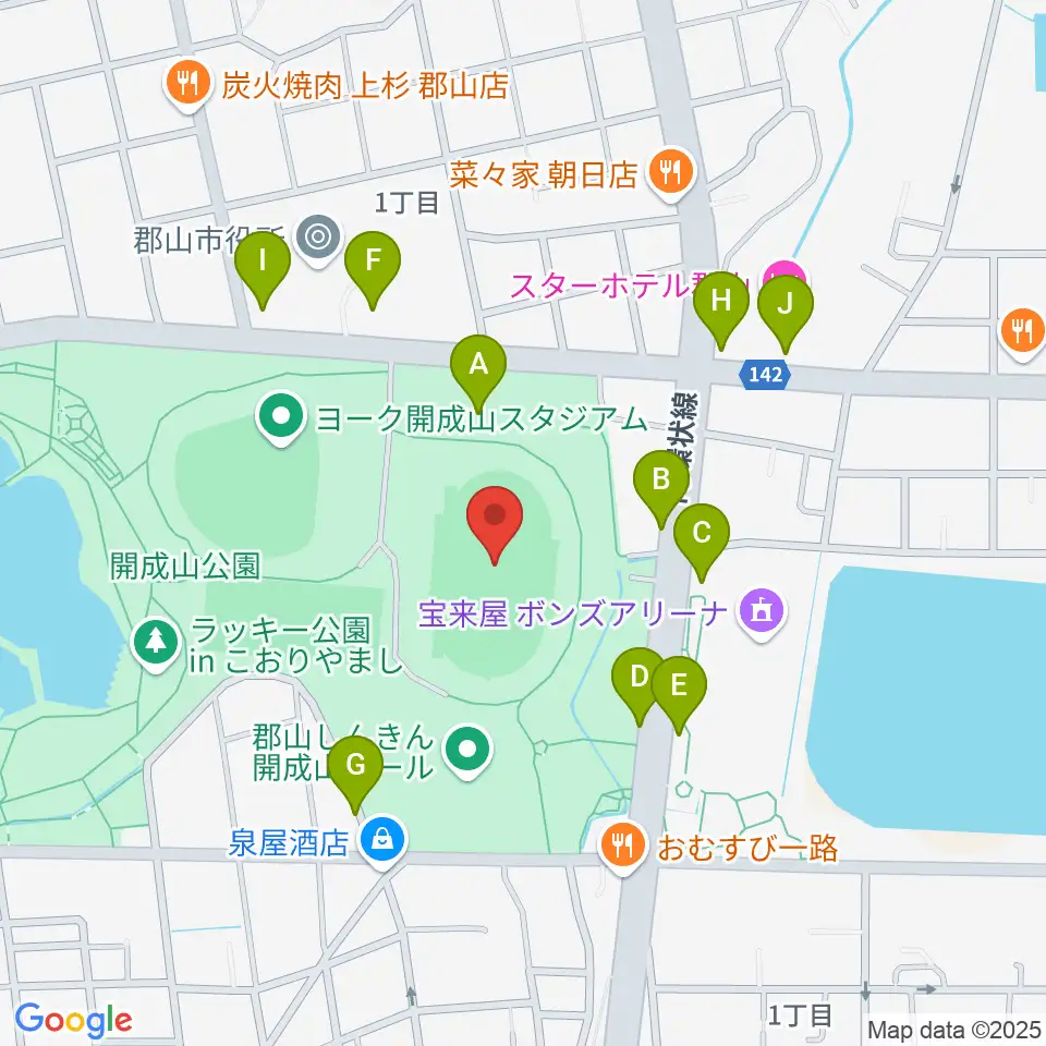 郡山ヒロセ開成山陸上競技場周辺の駐車場・コインパーキング一覧地図