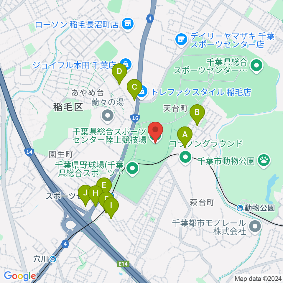 千葉県総合スポーツセンター陸上競技場周辺の駐車場・コインパーキング一覧地図