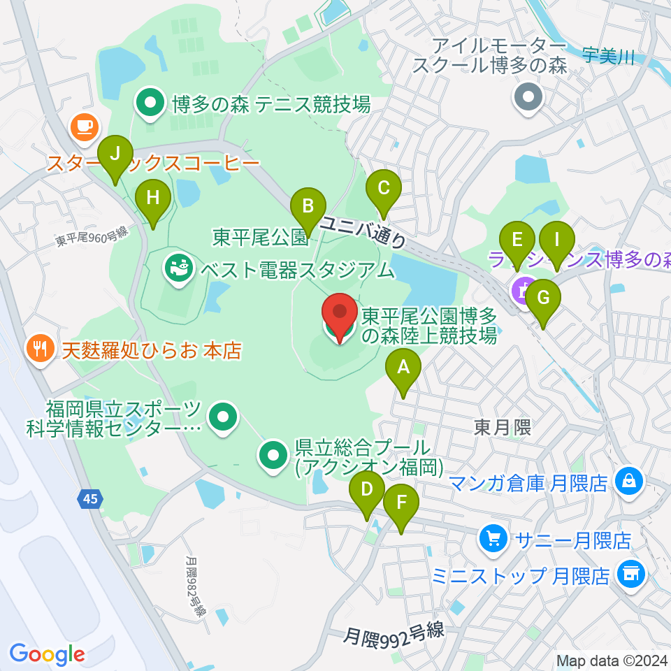 東平尾公園博多の森陸上競技場 周辺の駐車場 コインパーキング一覧マップ