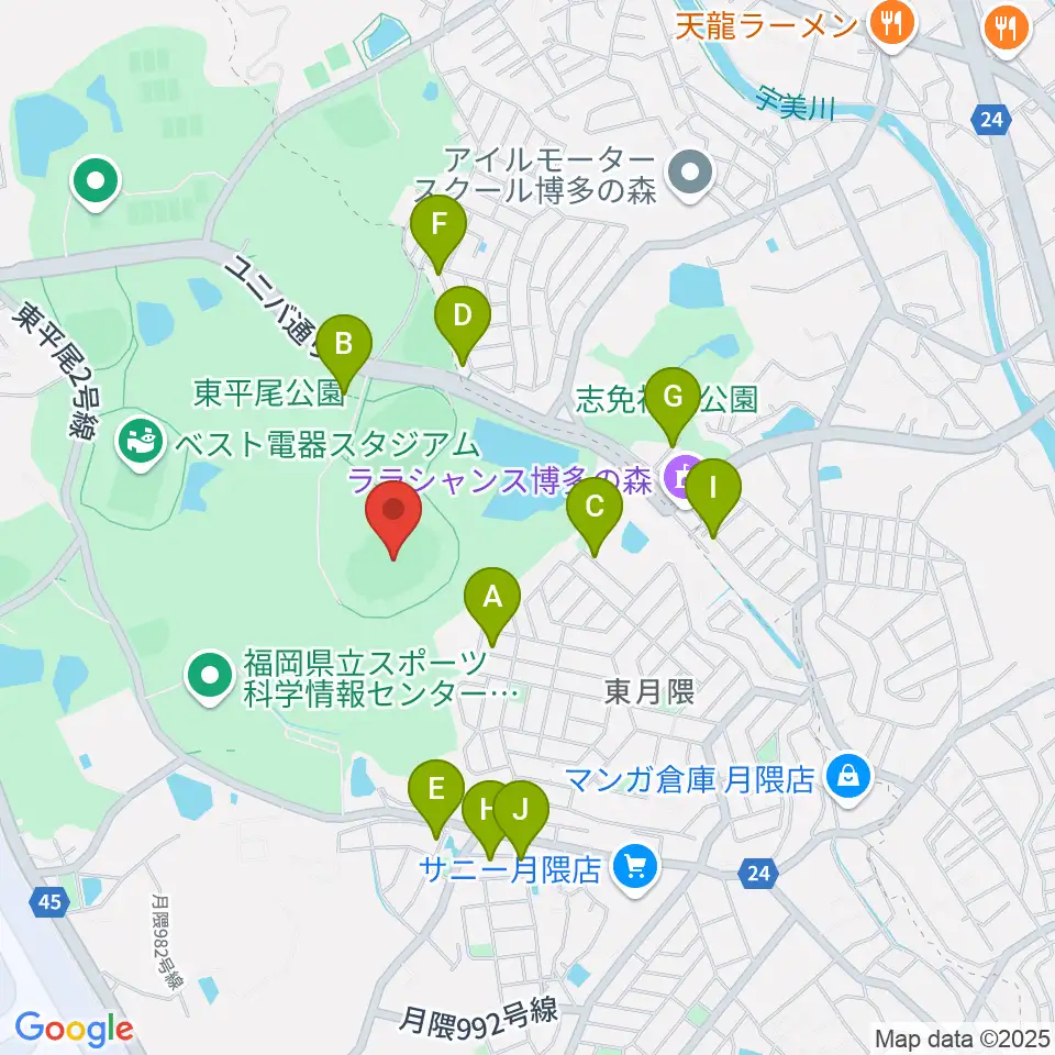 東平尾公園博多の森陸上競技場周辺の駐車場・コインパーキング一覧地図