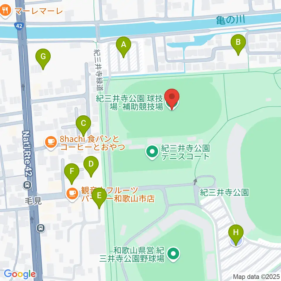 紀三井寺公園球技場・補助競技場周辺の駐車場・コインパーキング一覧地図