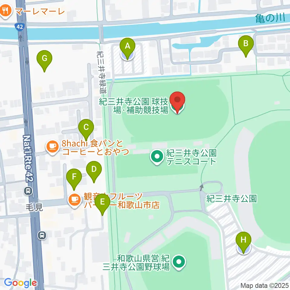 紀三井寺公園球技場・補助競技場周辺の駐車場・コインパーキング一覧地図
