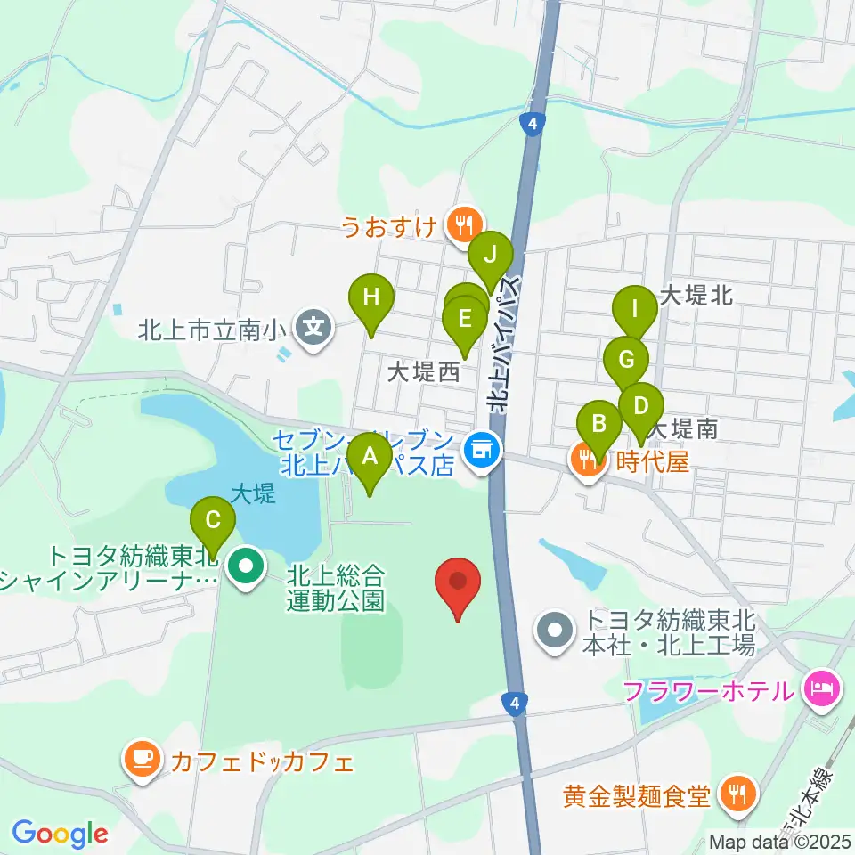 北上陸上補助競技場周辺の駐車場・コインパーキング一覧地図