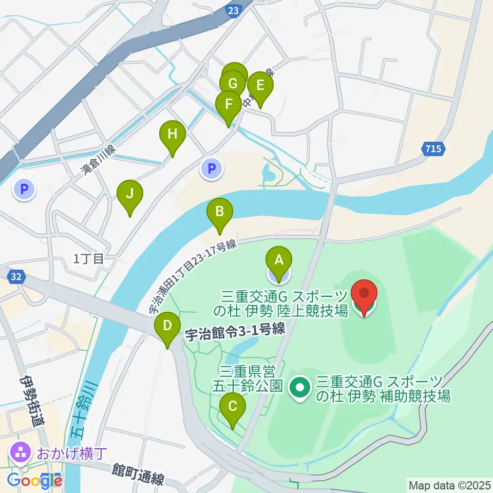 三重交通Gスポーツの杜伊勢陸上競技場周辺の駐車場・コインパーキング一覧地図