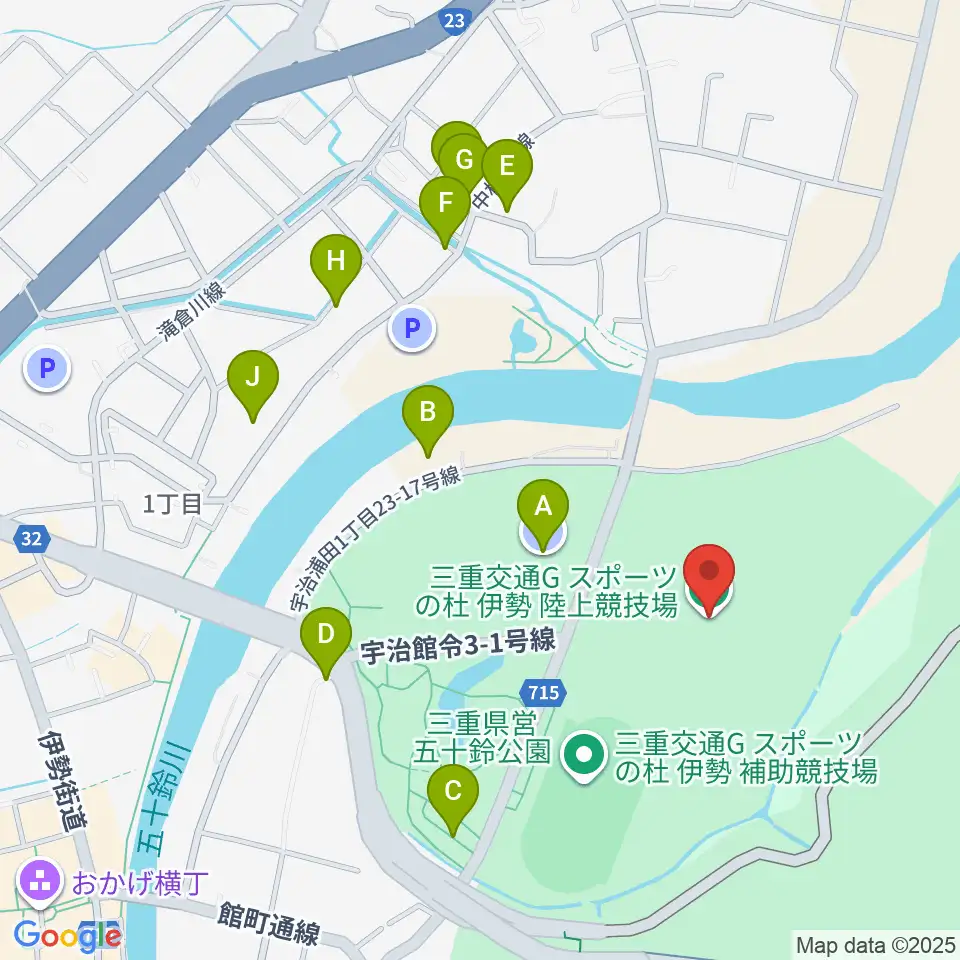 三重交通Gスポーツの杜伊勢陸上競技場周辺の駐車場・コインパーキング一覧地図