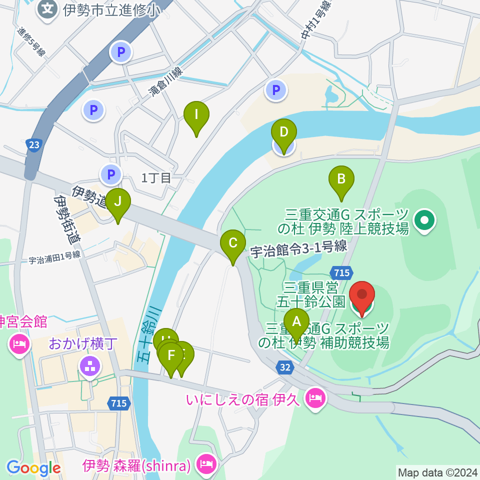 三重交通Gスポーツの杜伊勢第二陸上競技場周辺の駐車場・コインパーキング一覧地図