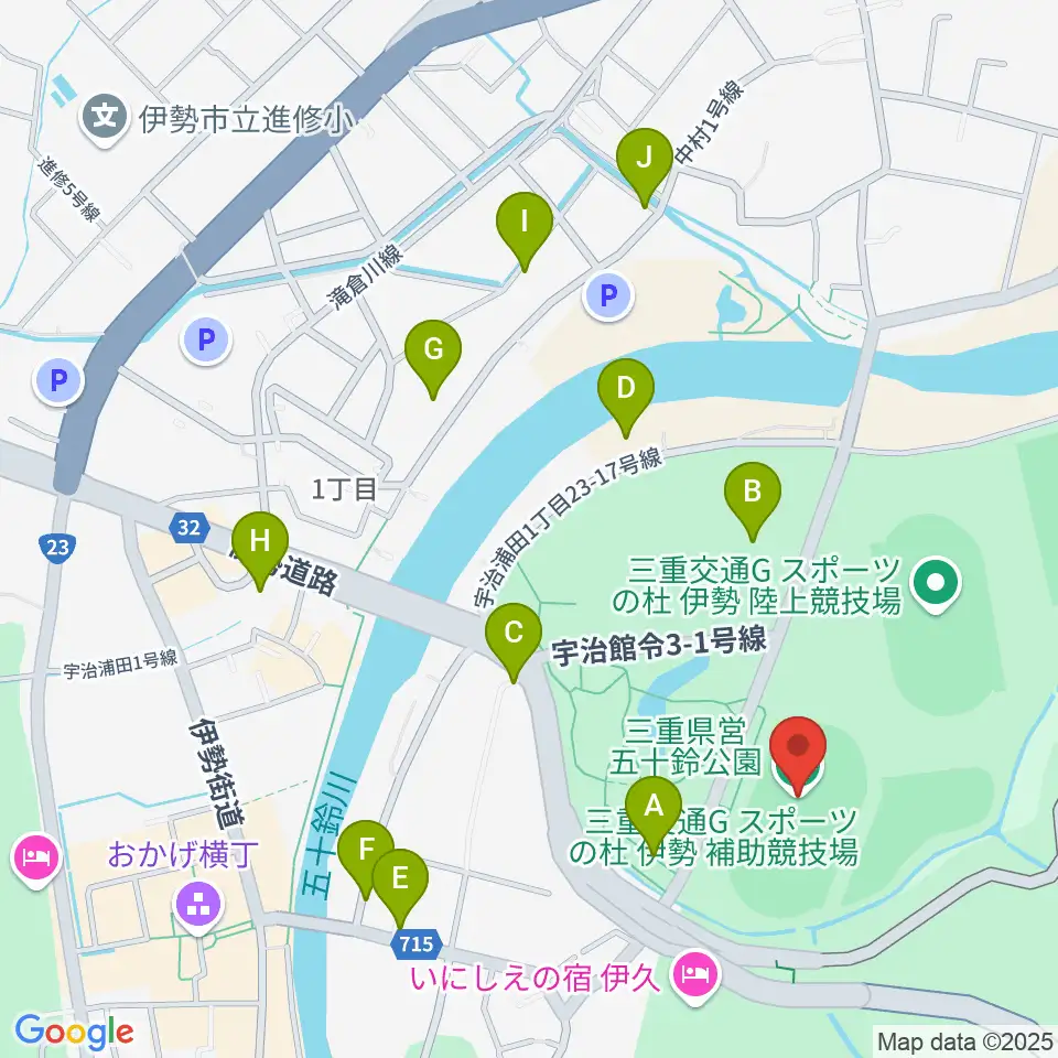 三重交通Gスポーツの杜伊勢第二陸上競技場周辺の駐車場・コインパーキング一覧地図