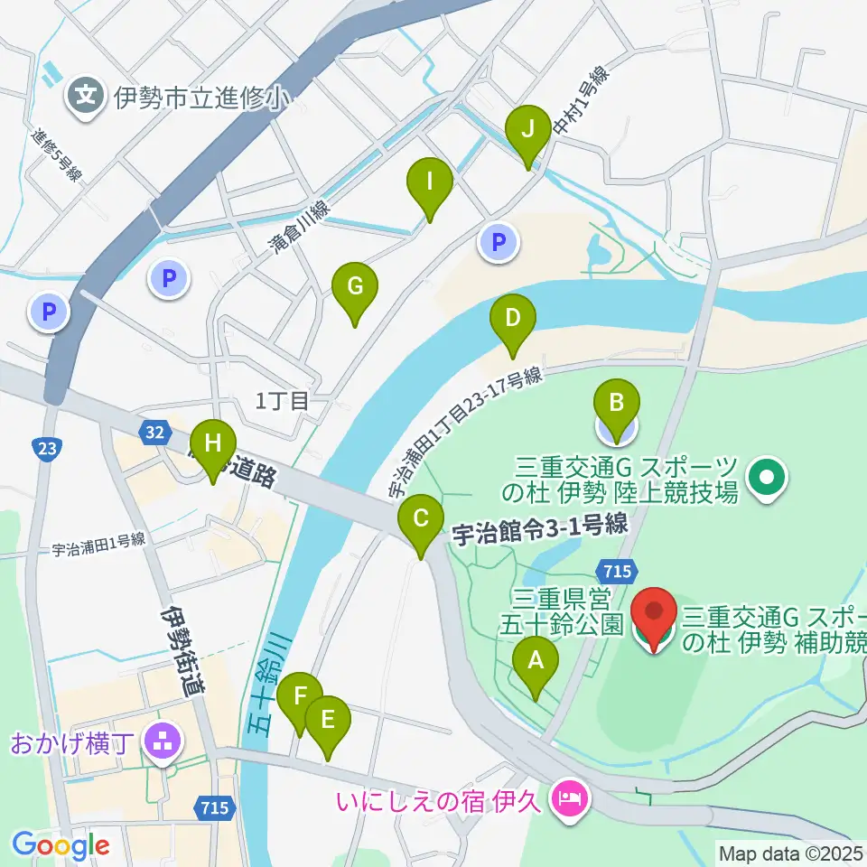 三重交通Gスポーツの杜伊勢第二陸上競技場周辺の駐車場・コインパーキング一覧地図
