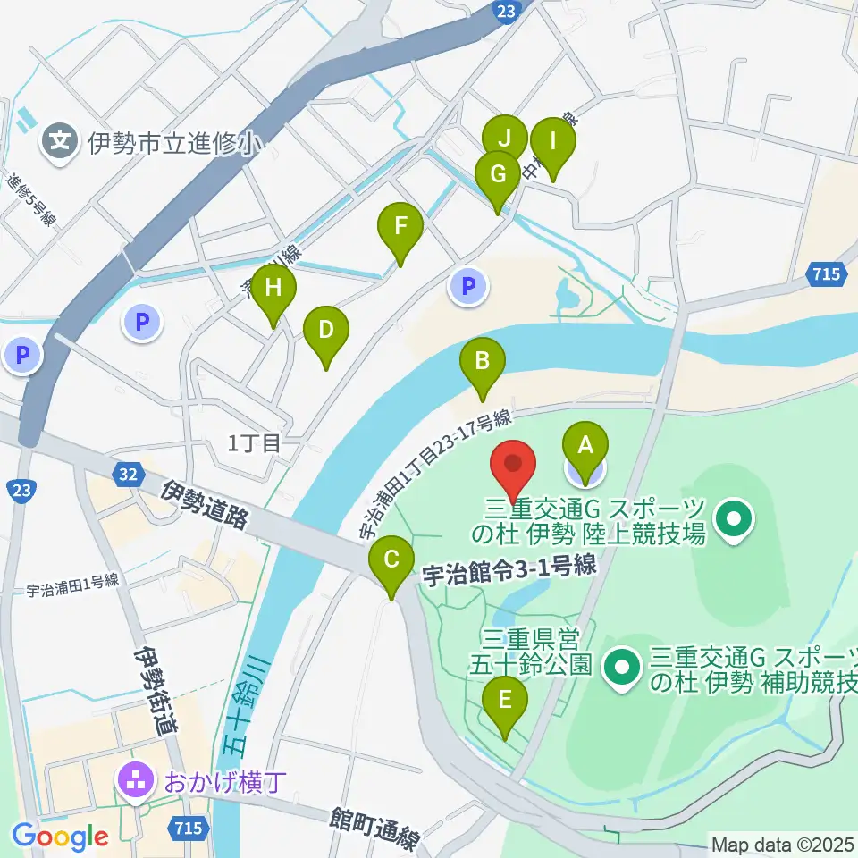 三重交通Gスポーツの杜伊勢体育館周辺の駐車場・コインパーキング一覧地図
