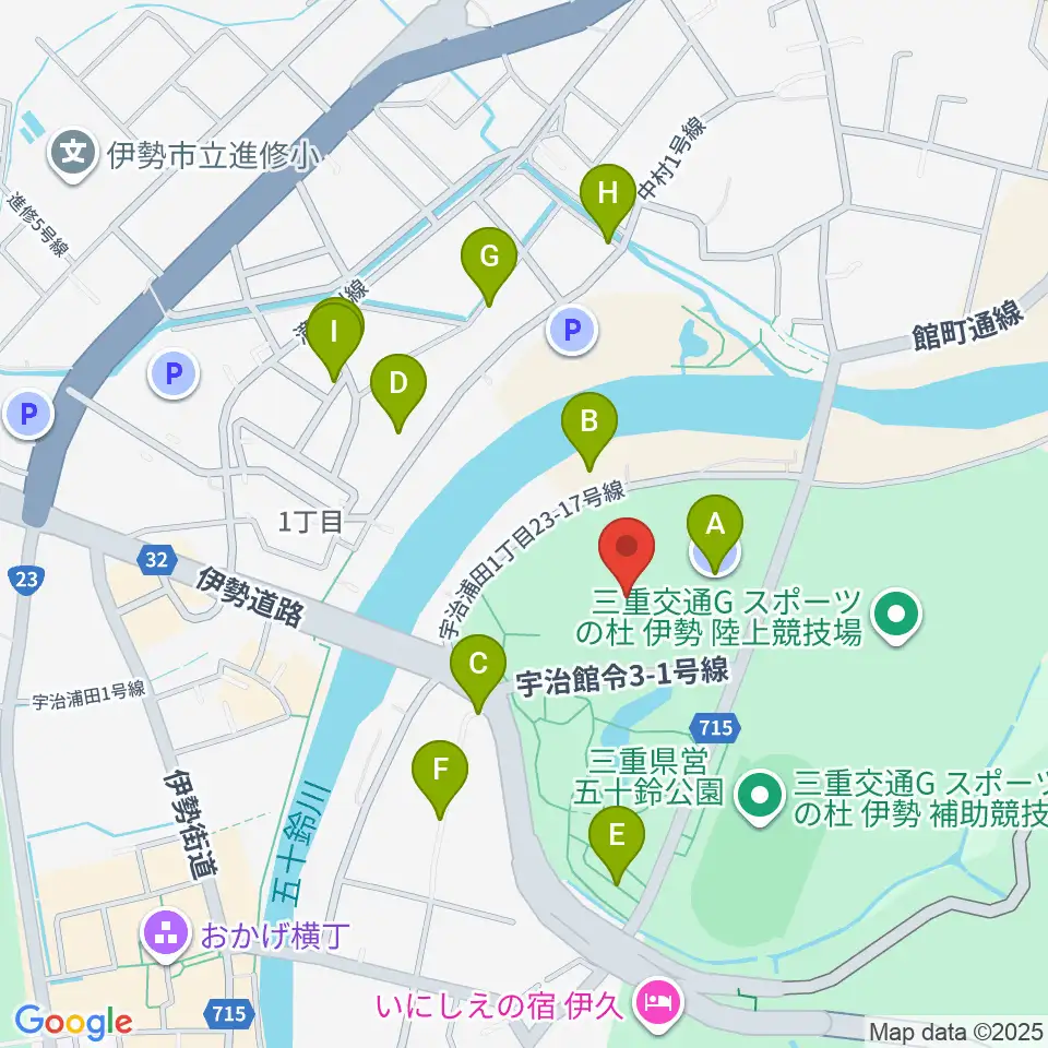 三重交通Gスポーツの杜伊勢体育館周辺の駐車場・コインパーキング一覧地図