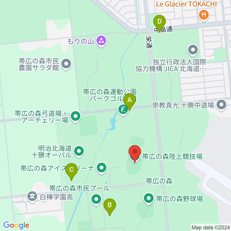 帯広の森陸上競技場周辺の駐車場・コインパーキング一覧地図