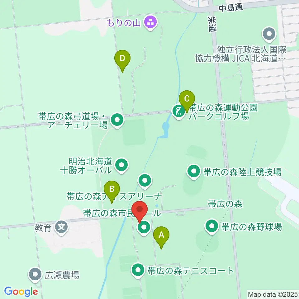 帯広の森体育館周辺の駐車場・コインパーキング一覧地図