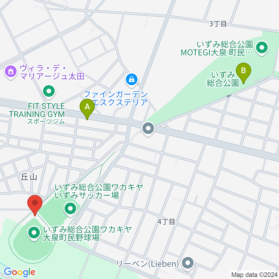 いずみ総合公園ワカキヤ大泉町民野球場周辺の駐車場・コインパーキング一覧地図