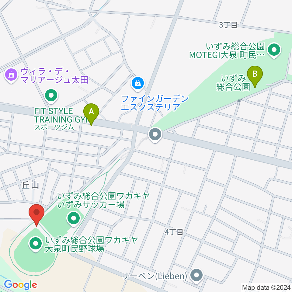 いずみ総合公園ワカキヤ大泉町民野球場周辺の駐車場・コインパーキング一覧地図