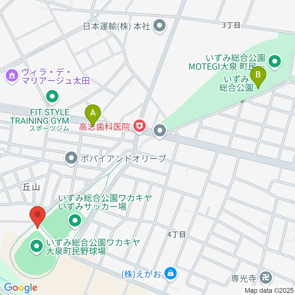 いずみ総合公園ワカキヤ大泉町民野球場周辺の駐車場・コインパーキング一覧地図