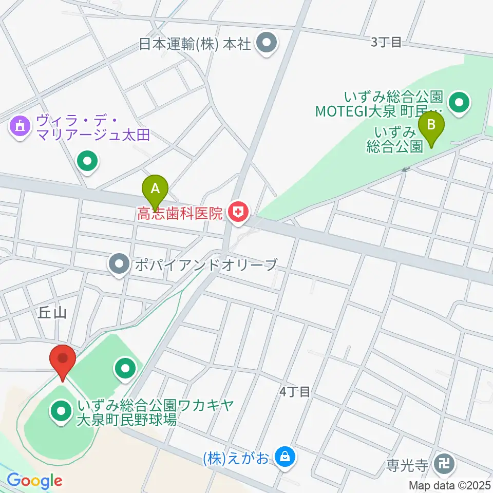 いずみ総合公園ワカキヤ大泉町民野球場周辺の駐車場・コインパーキング一覧地図