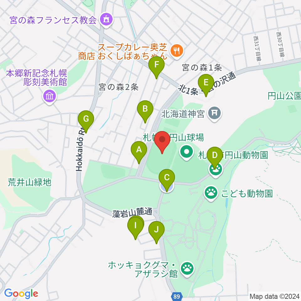 札幌市円山競技場周辺の駐車場・コインパーキング一覧地図