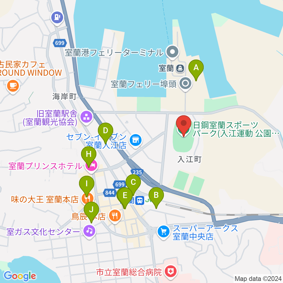 日鋼室蘭スポーツパーク周辺の駐車場・コインパーキング一覧地図