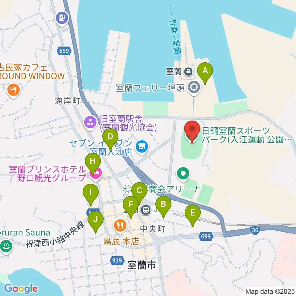 日鋼室蘭スポーツパーク周辺の駐車場・コインパーキング一覧地図
