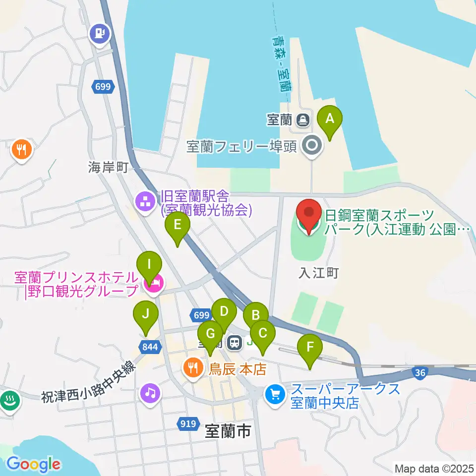 日鋼室蘭スポーツパーク周辺の駐車場・コインパーキング一覧地図