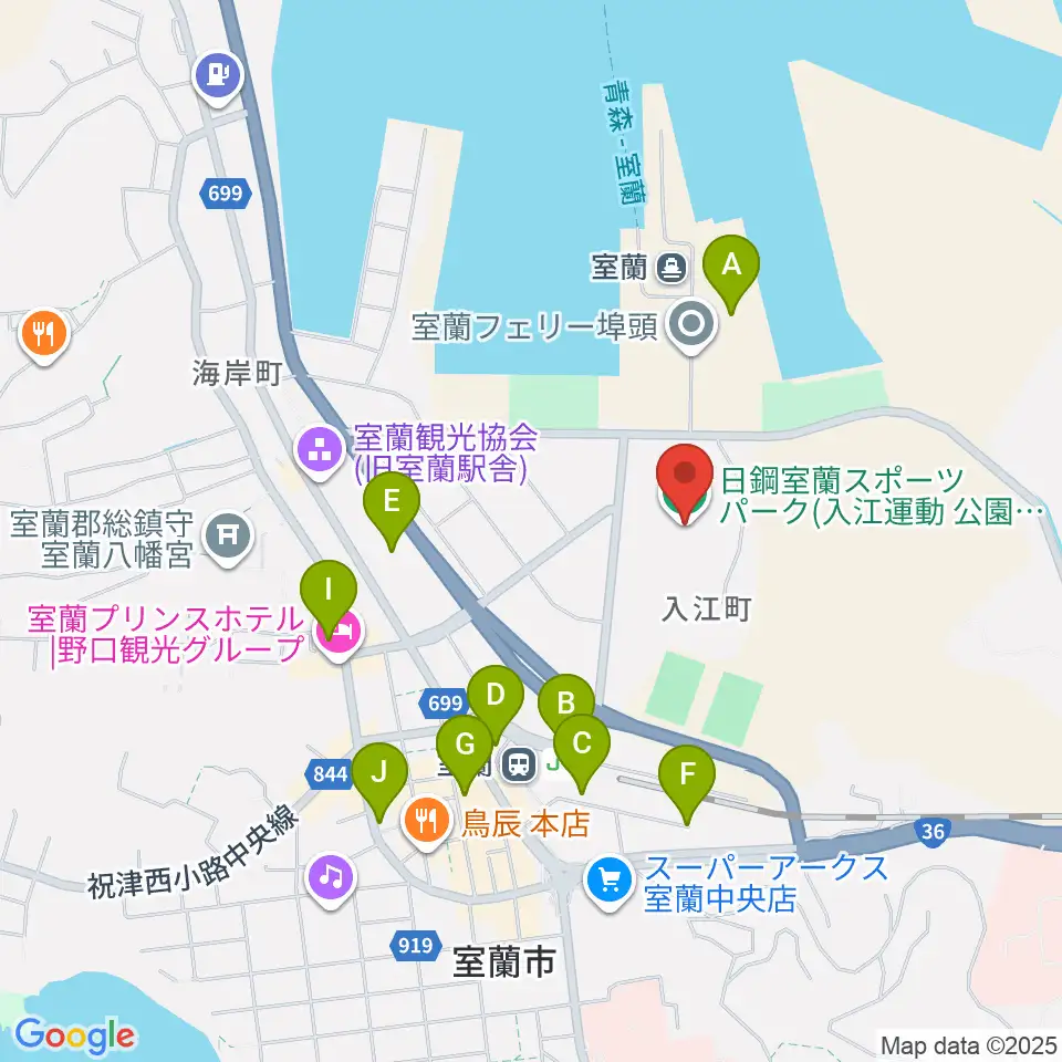 日鋼室蘭スポーツパーク周辺の駐車場・コインパーキング一覧地図
