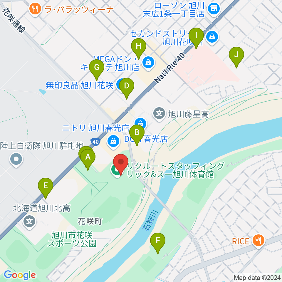 リクルートスタッフィング リック＆スー旭川体育館周辺の駐車場・コインパーキング一覧地図