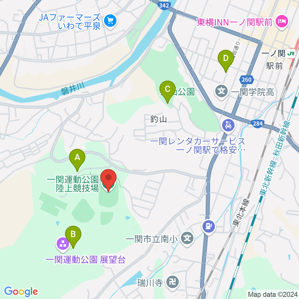 一関運動公園陸上競技場周辺の駐車場・コインパーキング一覧地図