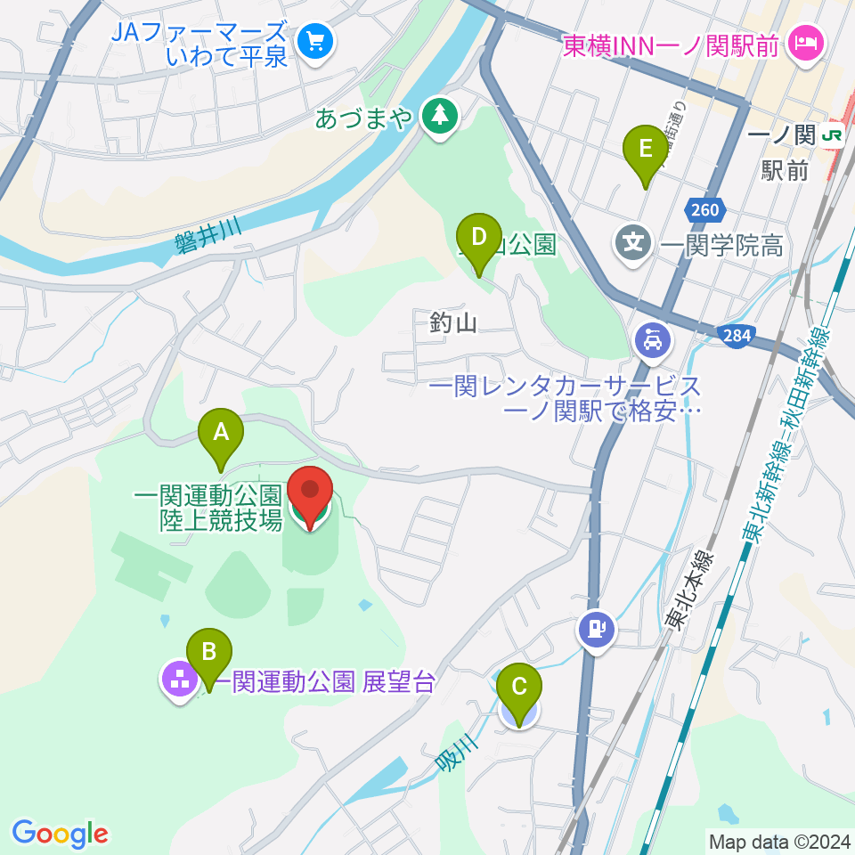 一関運動公園陸上競技場周辺の駐車場・コインパーキング一覧地図