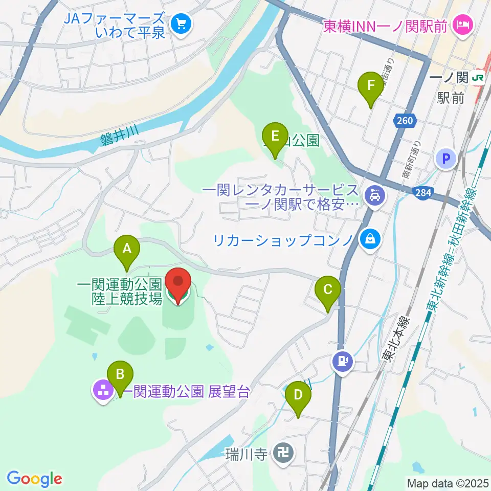 一関運動公園陸上競技場周辺の駐車場・コインパーキング一覧地図
