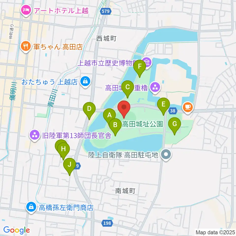 高田城址公園陸上競技場周辺の駐車場・コインパーキング一覧地図