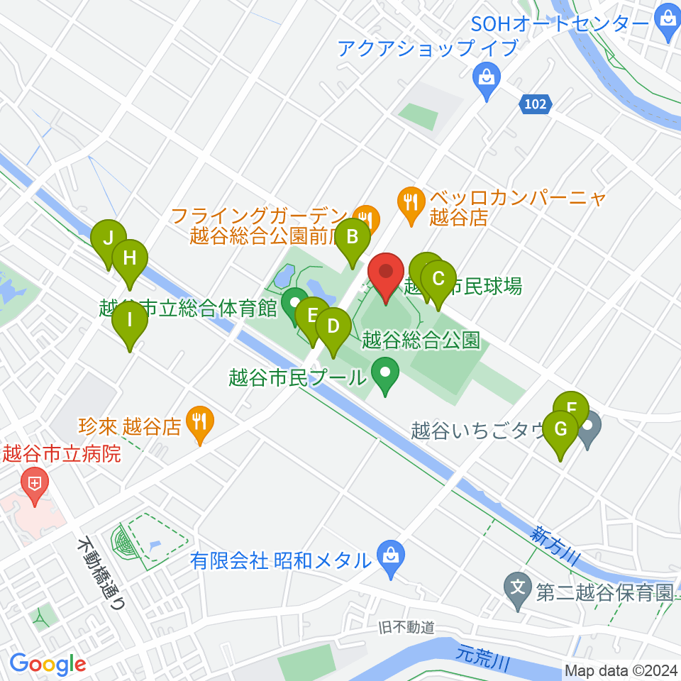 越谷市民球場周辺の駐車場・コインパーキング一覧地図