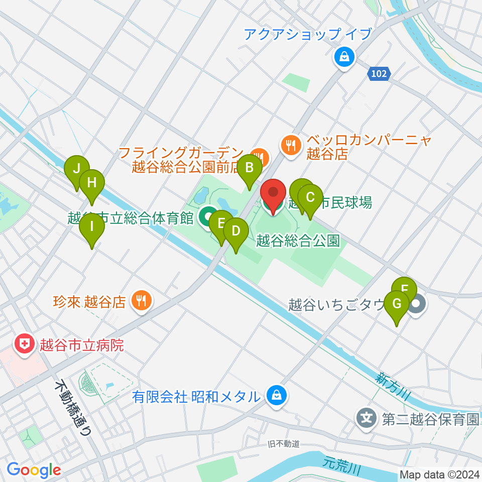 越谷市民球場周辺の駐車場・コインパーキング一覧地図