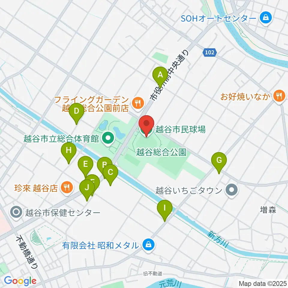 越谷市民球場周辺の駐車場・コインパーキング一覧地図