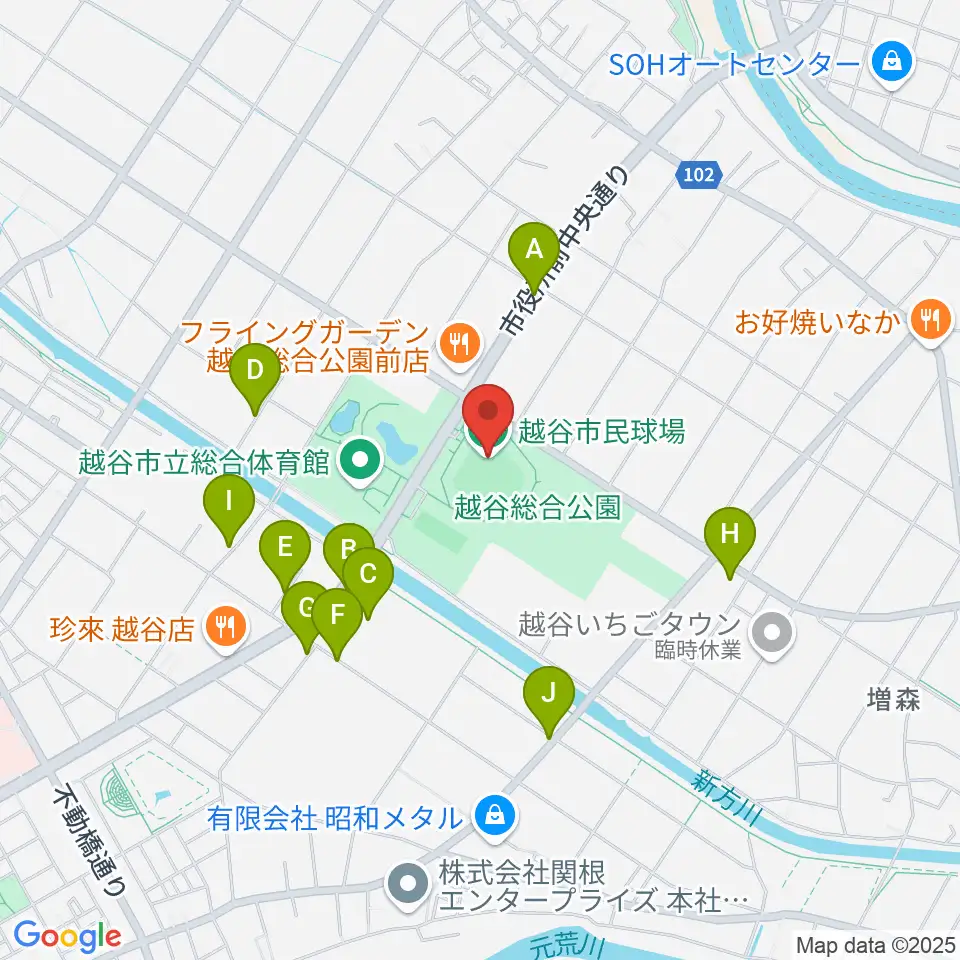 越谷市民球場周辺の駐車場・コインパーキング一覧地図