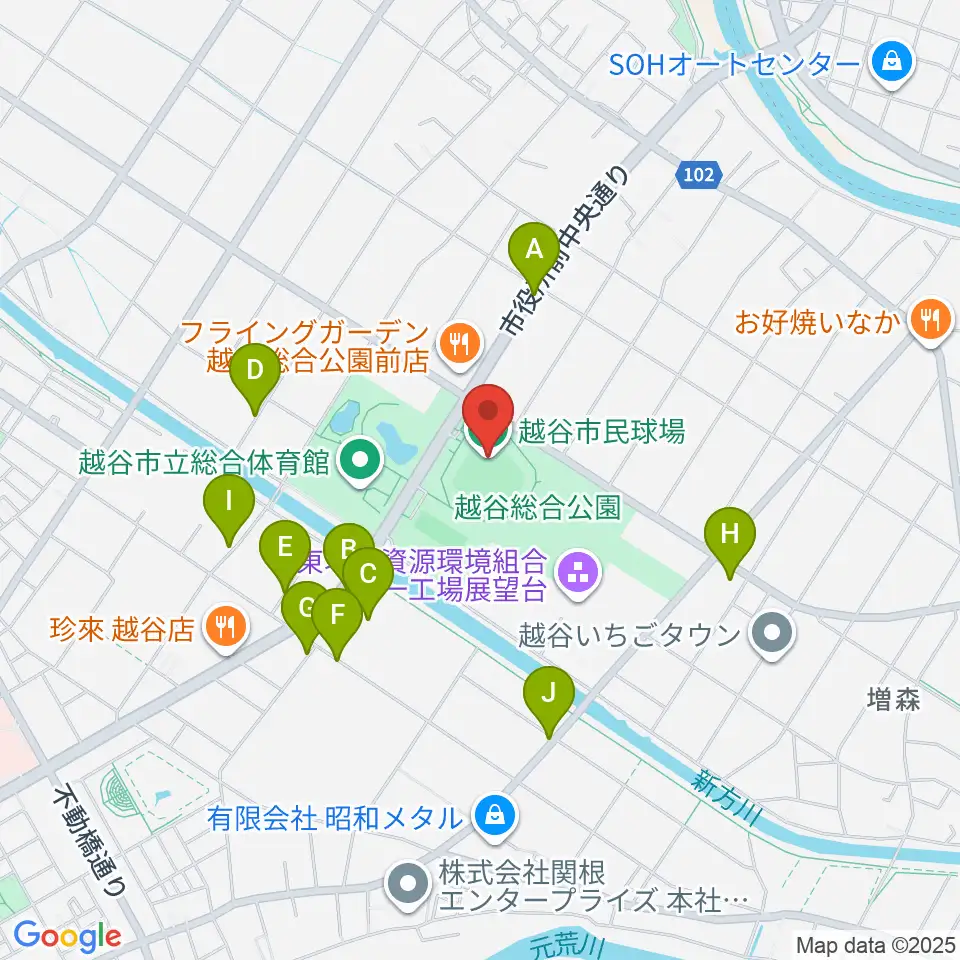 越谷市民球場周辺の駐車場・コインパーキング一覧地図