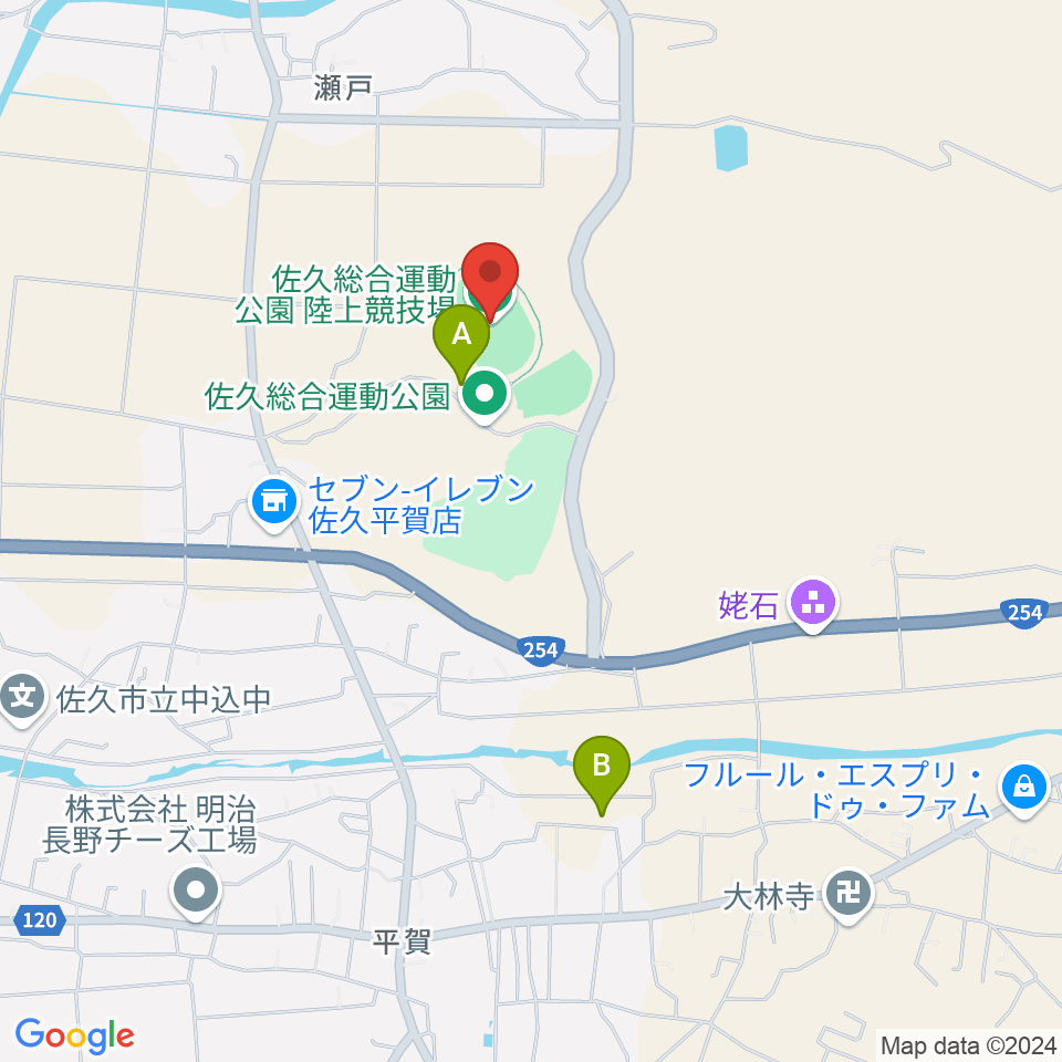 佐久総合運動公園陸上競技場周辺の駐車場・コインパーキング一覧地図