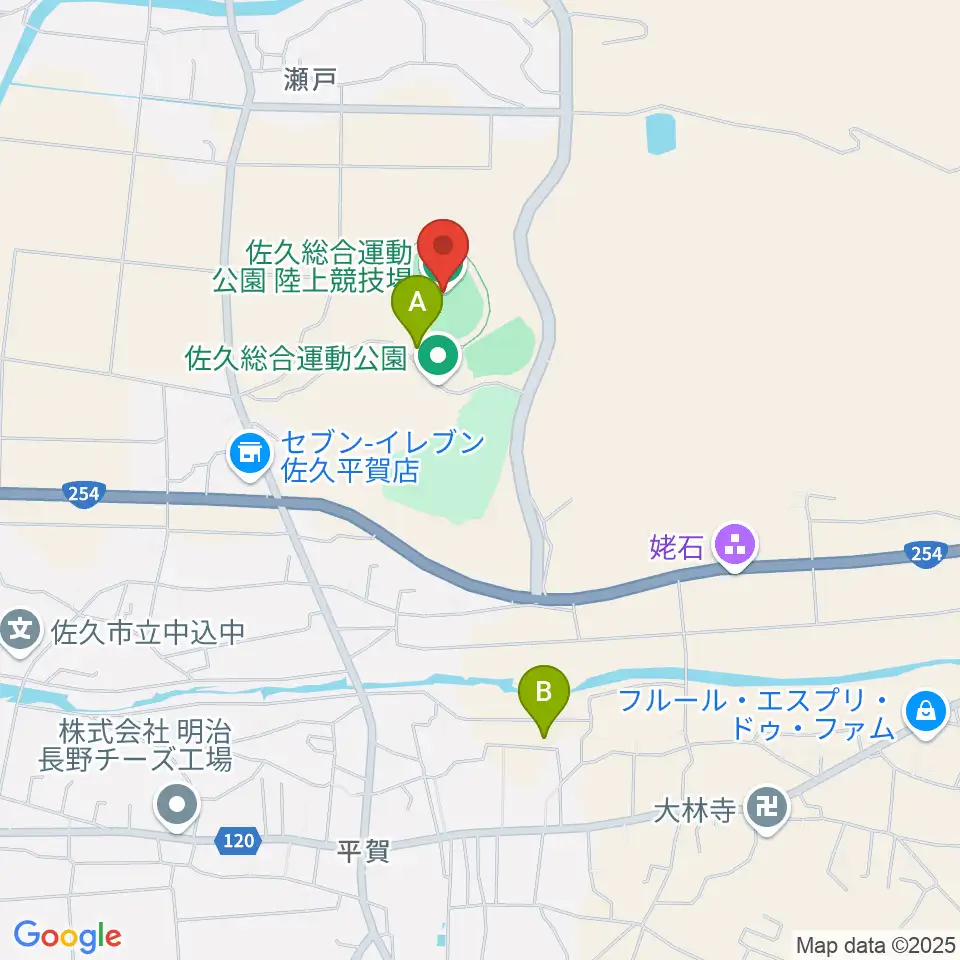 佐久総合運動公園陸上競技場周辺の駐車場・コインパーキング一覧地図