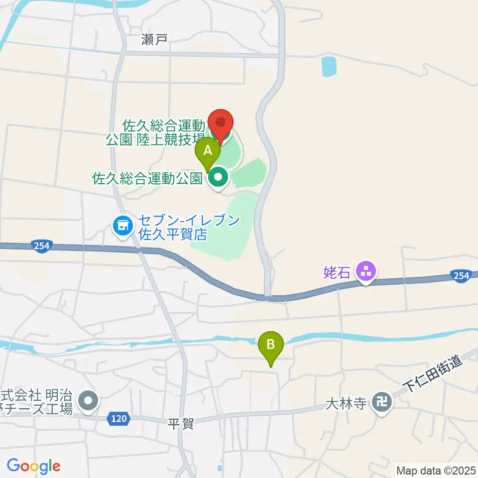 佐久総合運動公園陸上競技場周辺の駐車場・コインパーキング一覧地図