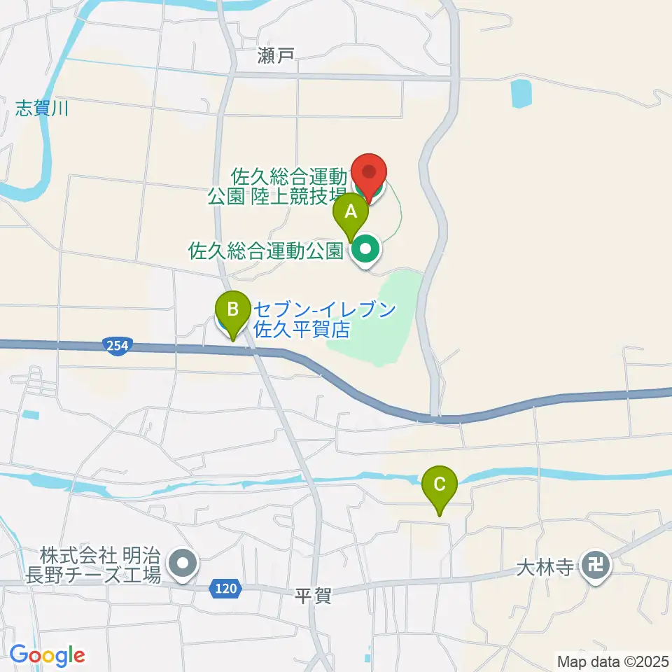 佐久総合運動公園陸上競技場周辺の駐車場・コインパーキング一覧地図