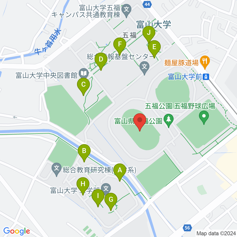 五福陸上競技場周辺の駐車場・コインパーキング一覧地図