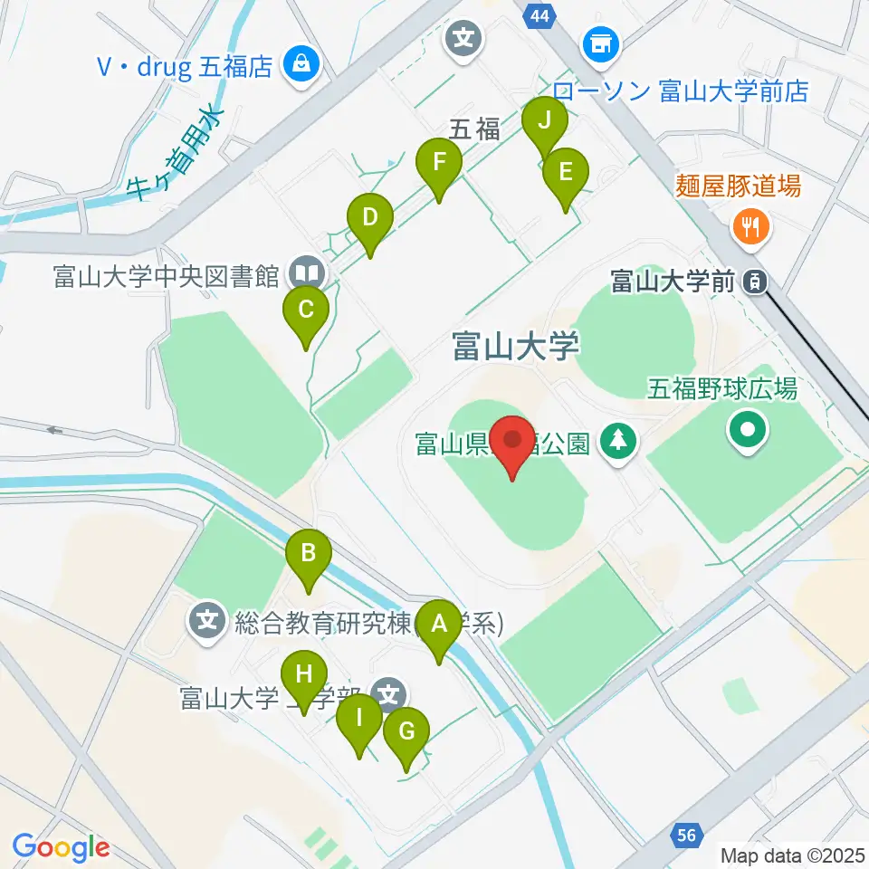 五福陸上競技場周辺の駐車場・コインパーキング一覧地図