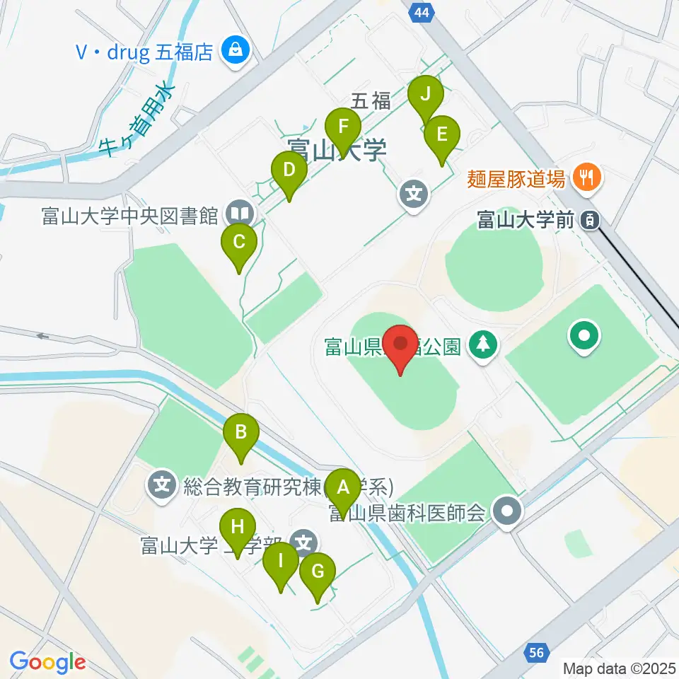 五福陸上競技場周辺の駐車場・コインパーキング一覧地図