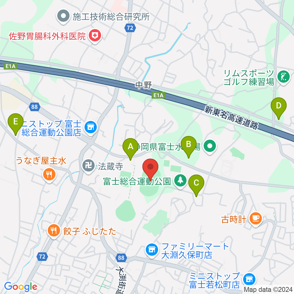 富士総合運動公園陸上競技場周辺の駐車場・コインパーキング一覧地図