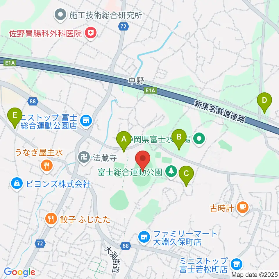 富士総合運動公園陸上競技場周辺の駐車場・コインパーキング一覧地図