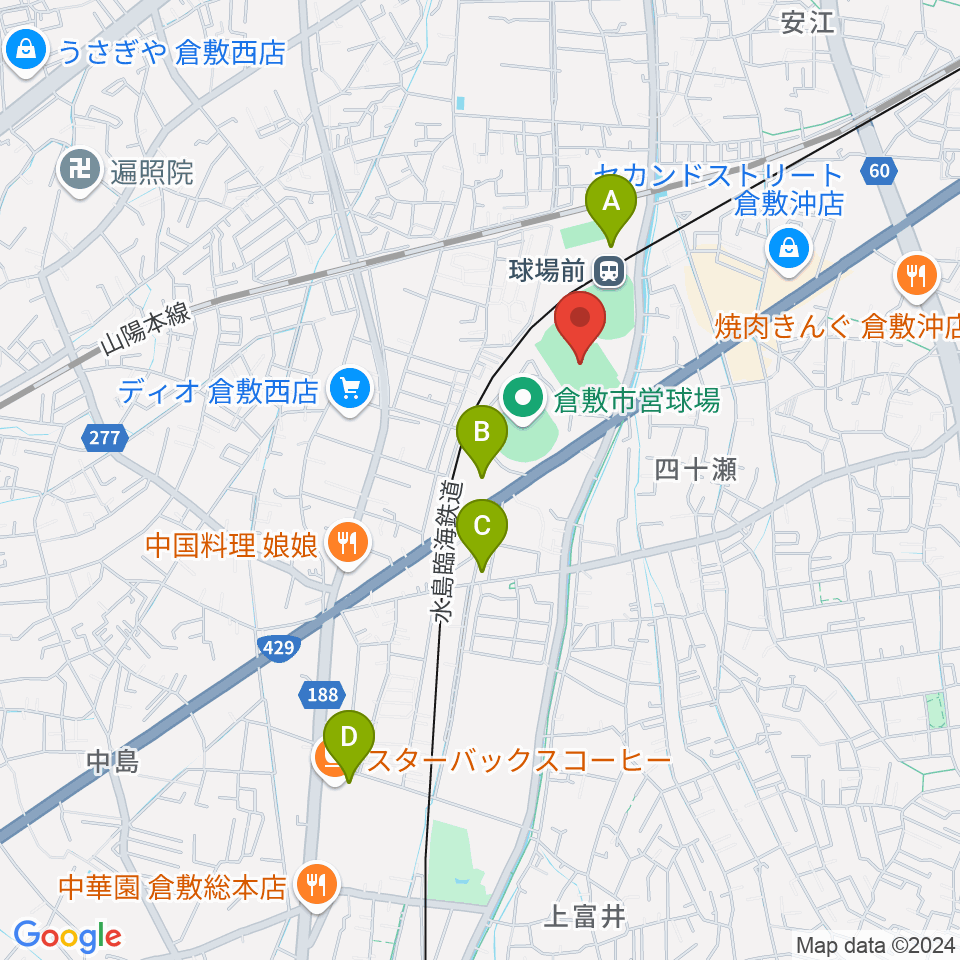 倉敷運動公園陸上競技場周辺の駐車場・コインパーキング一覧地図