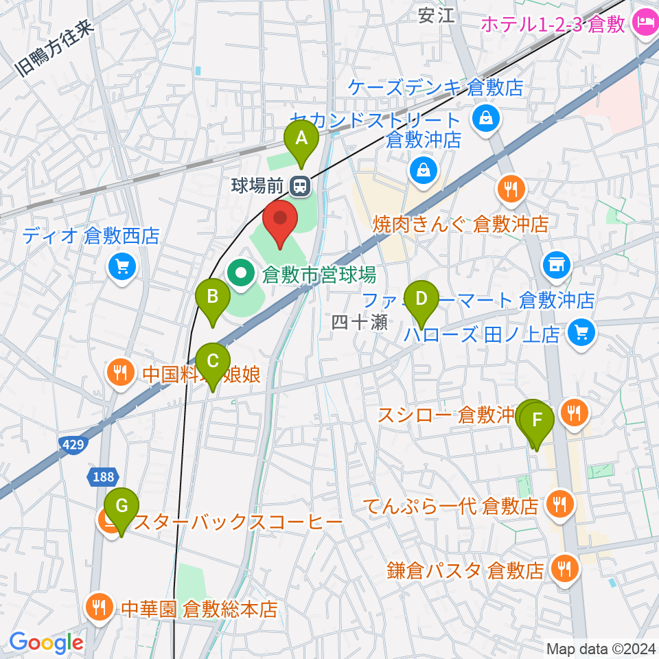 倉敷運動公園陸上競技場周辺の駐車場・コインパーキング一覧地図