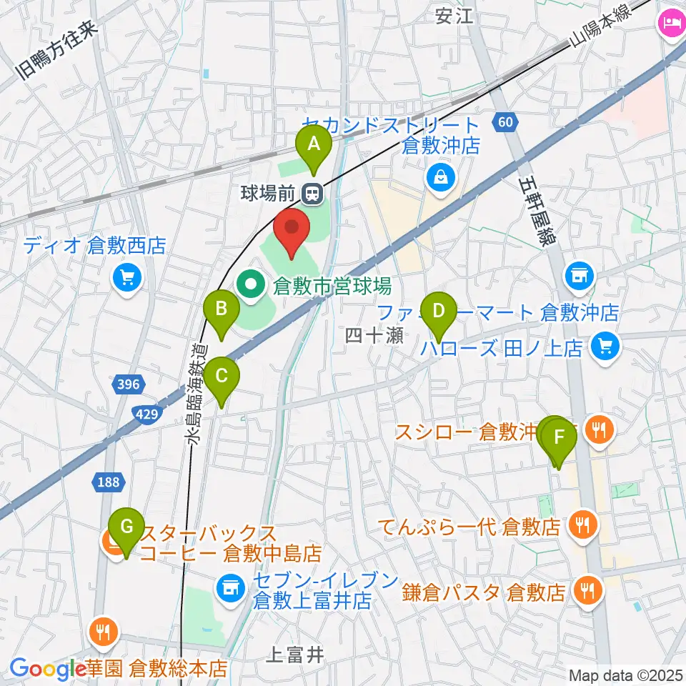 倉敷運動公園陸上競技場周辺の駐車場・コインパーキング一覧地図