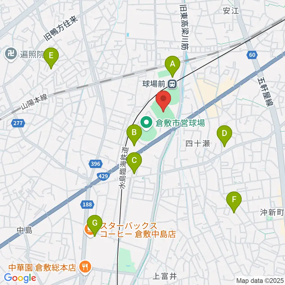倉敷運動公園陸上競技場周辺の駐車場・コインパーキング一覧地図