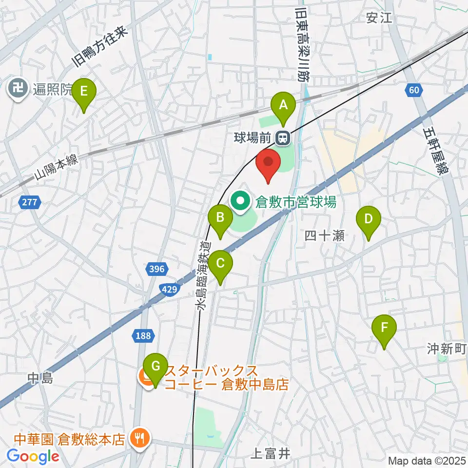 倉敷運動公園陸上競技場周辺の駐車場・コインパーキング一覧地図